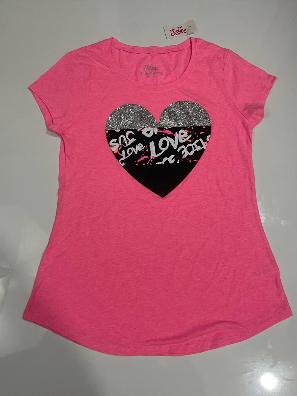 Justice Girls' Neon Pink & Light Teal Graphic Short Sleeve Tees